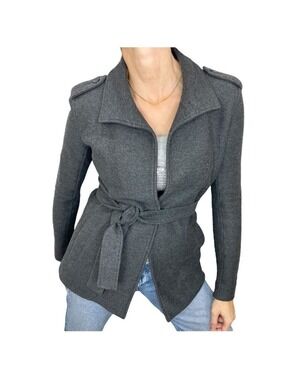 James Perse Standard 100% cotton grey knit belted wrap coat 1 or Small